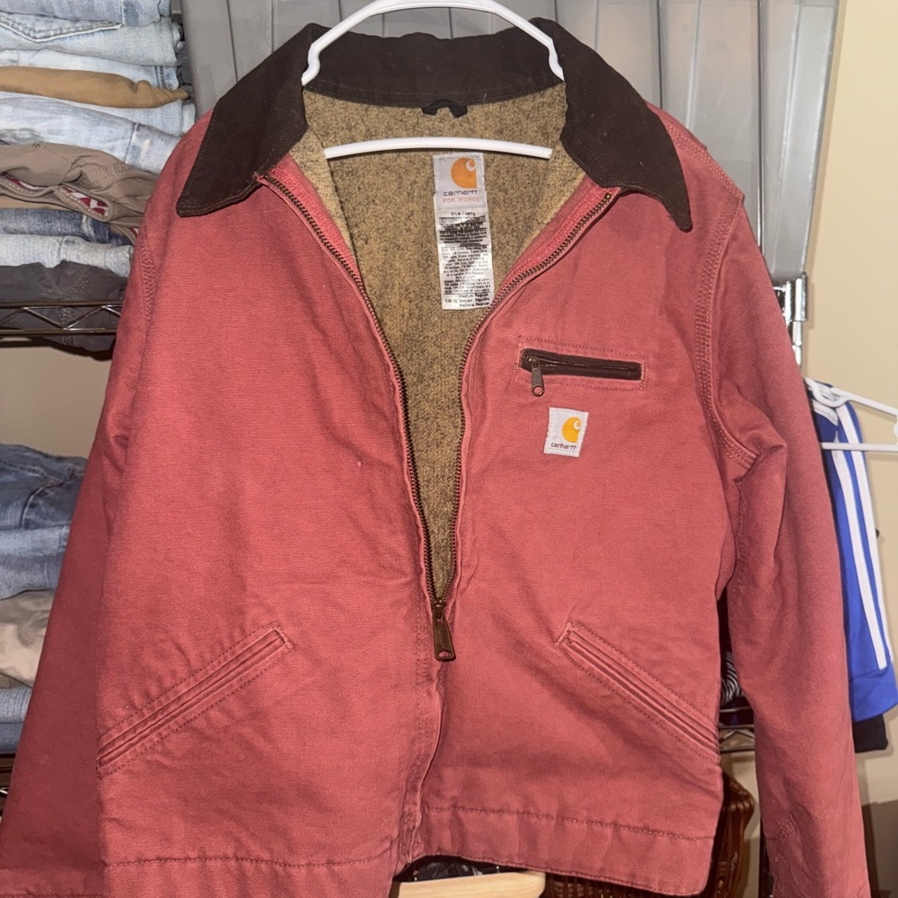 Carhartt Women's Red Jacket with Brown Collar